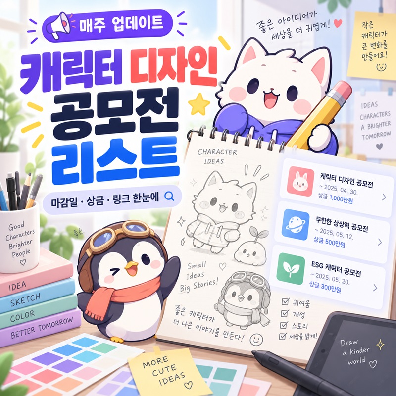 캐릭터 디자인 공모전 최신 리스트｜마감일·상금 한눈에 (26년 9월 기준)