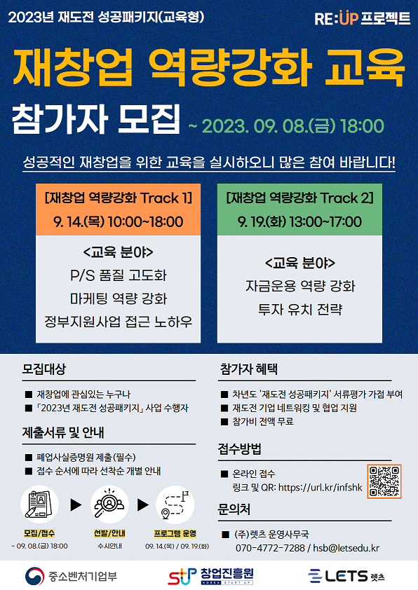 RE:UP 프로젝트 재창업 역량강화 교육 참가자 모집