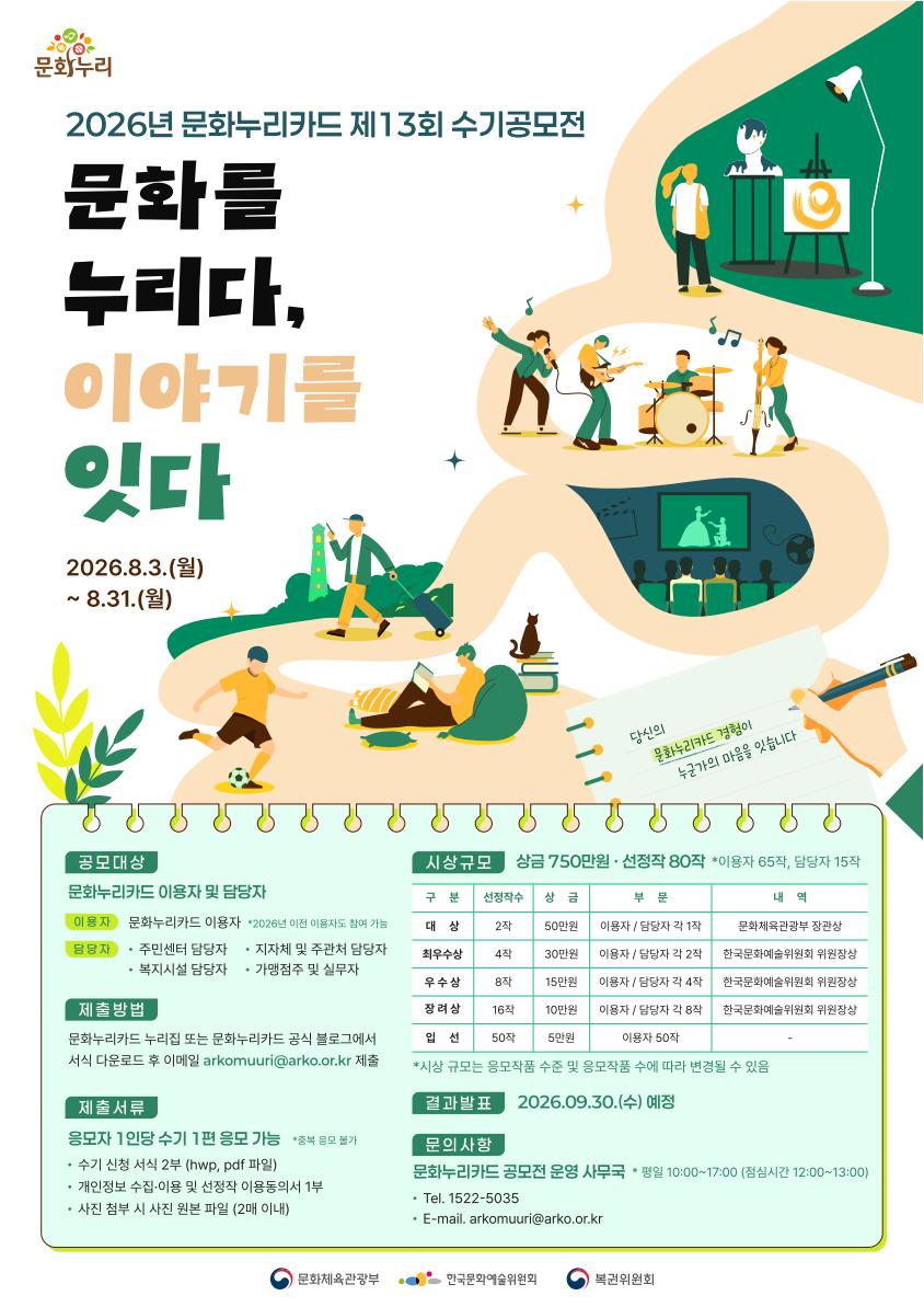 제13회 문화누리카드 수기공모전 '문화를 누리다, 이야기를 잇다'