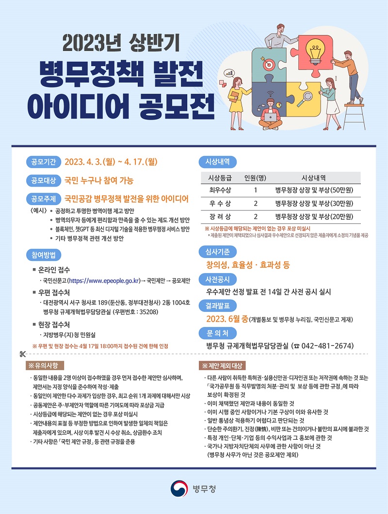 2023년 상반기 병무정책 발전 아이디어 공모전