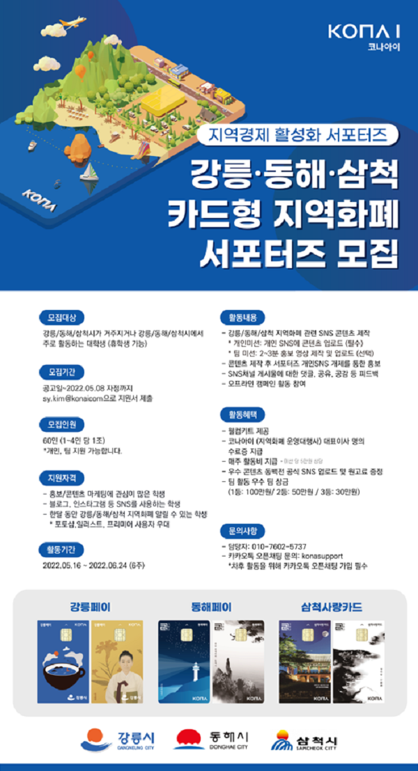 강릉·동해·삼척 카드형 지역화폐 서포터즈 1기 모집