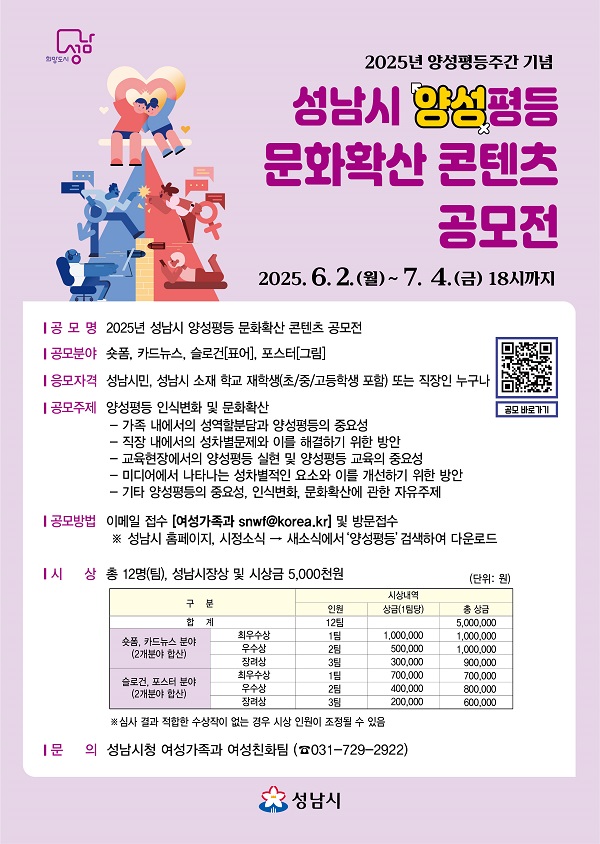 2025 성남시 양성평등 문화확산 콘텐츠 공모전