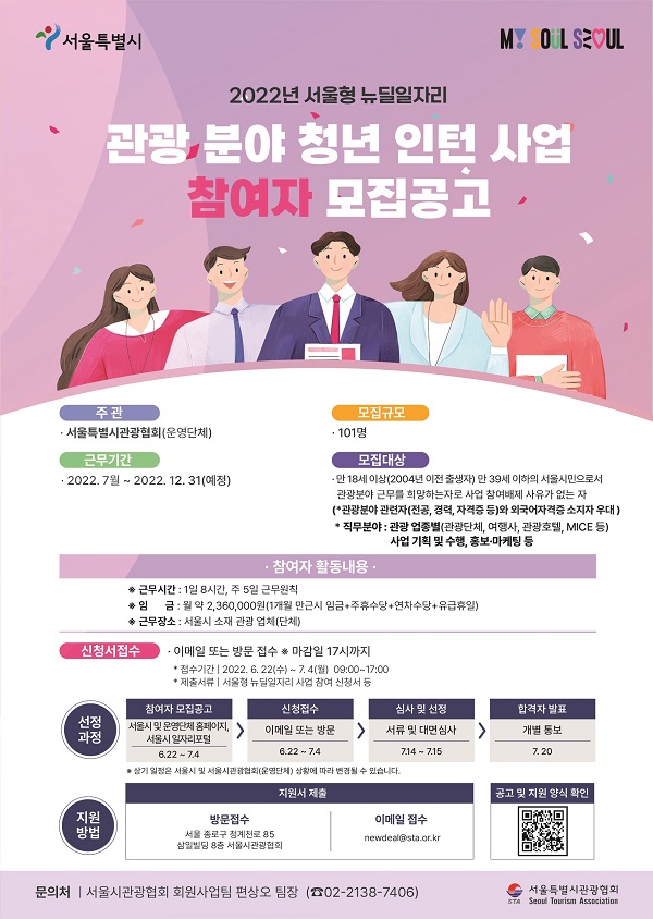 2022년 서울형 뉴딜일자리 관광분야 청년인턴 사업 참여자 모집