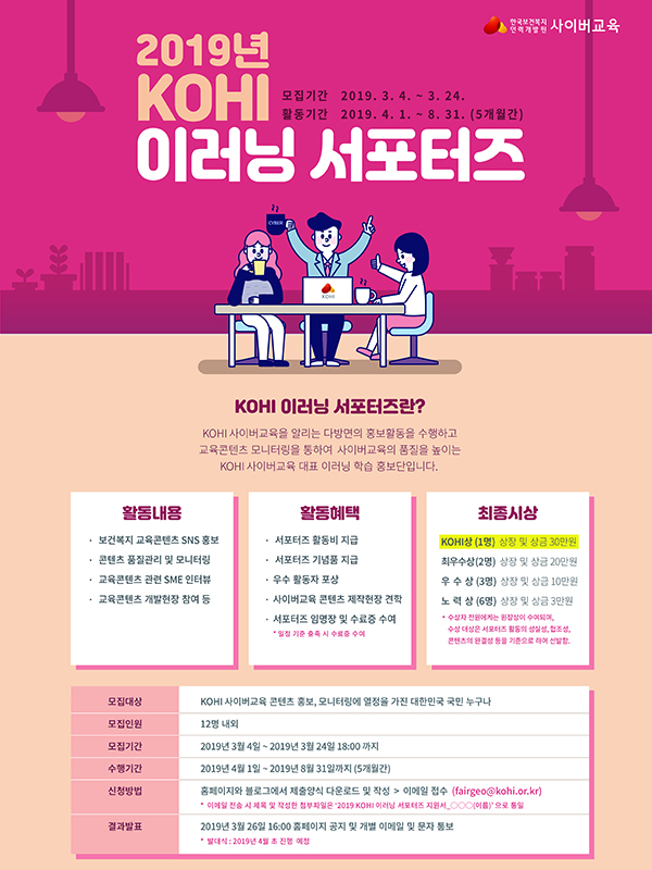 2019년 한국보건복지인력개발원 <KOHI 이러닝 서포터즈> 모집