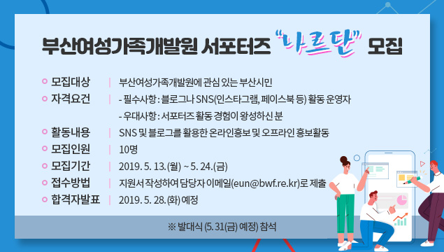 부산여성가족개발원 서포터즈 '나르단' 모집