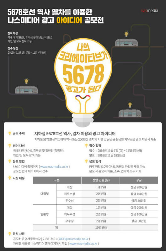 5678호선 역사, 열차를 이용한 나스미디어 광고 아이디어 공모전