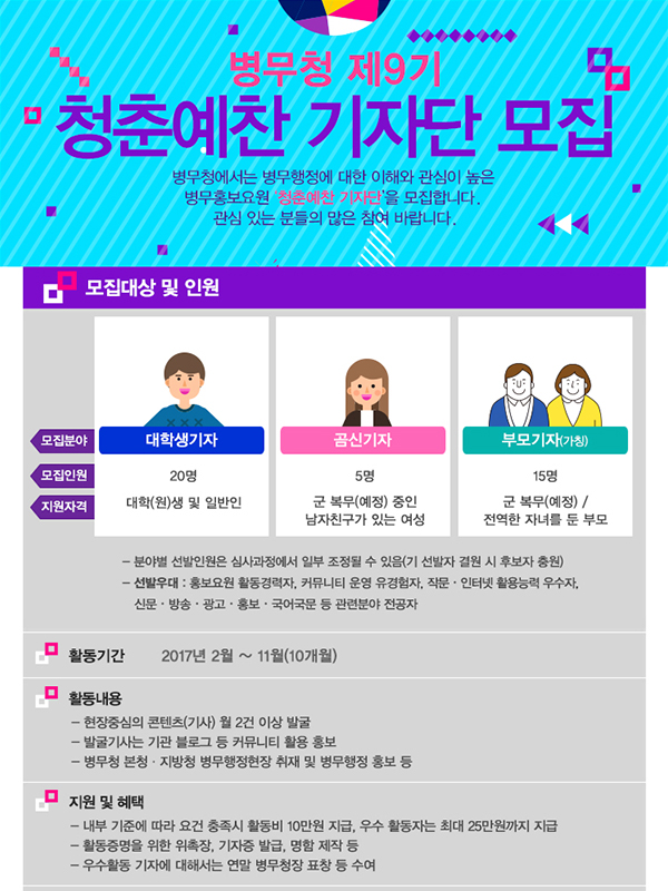 병무청 제9기 청춘예찬 기자단 모집