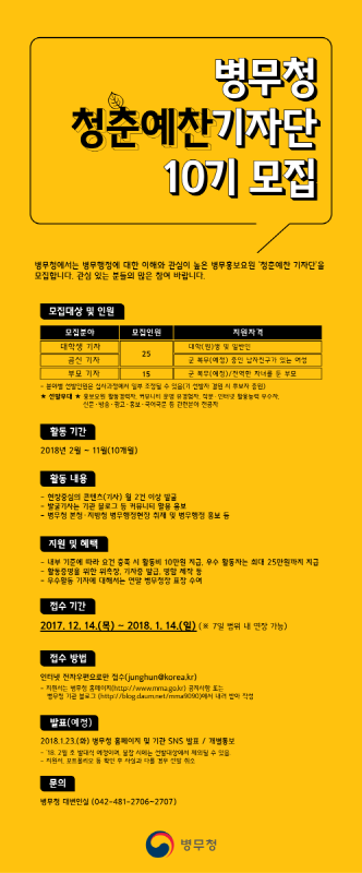 병무청 청춘예찬 기자단 10기 모집