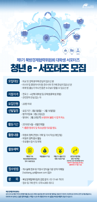 대통령직속 북방경제협력위원회 제1기 청년 e-서포터즈 대모집