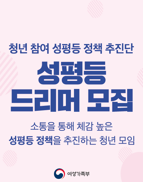 청년 참여 성평등 정책 추진단 성평등 드리머 모집