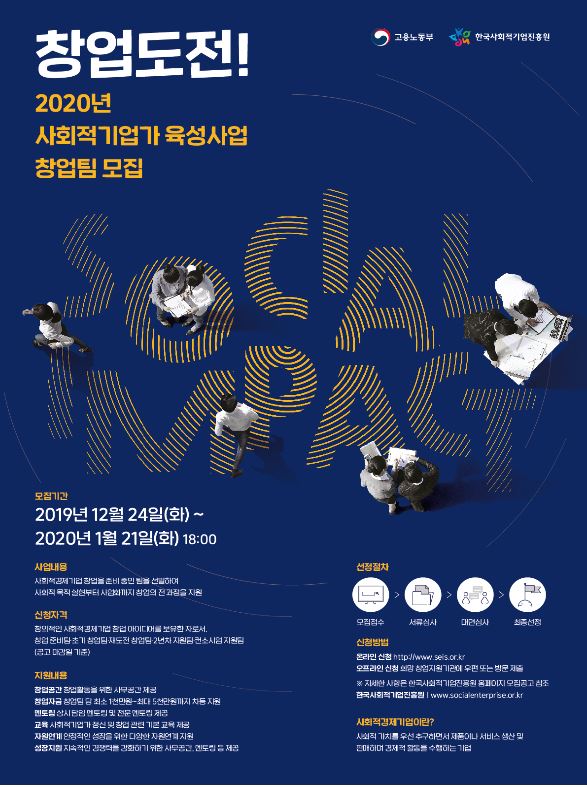 2020년도 사회적기업가 육성사업 창업팀 모집 공고