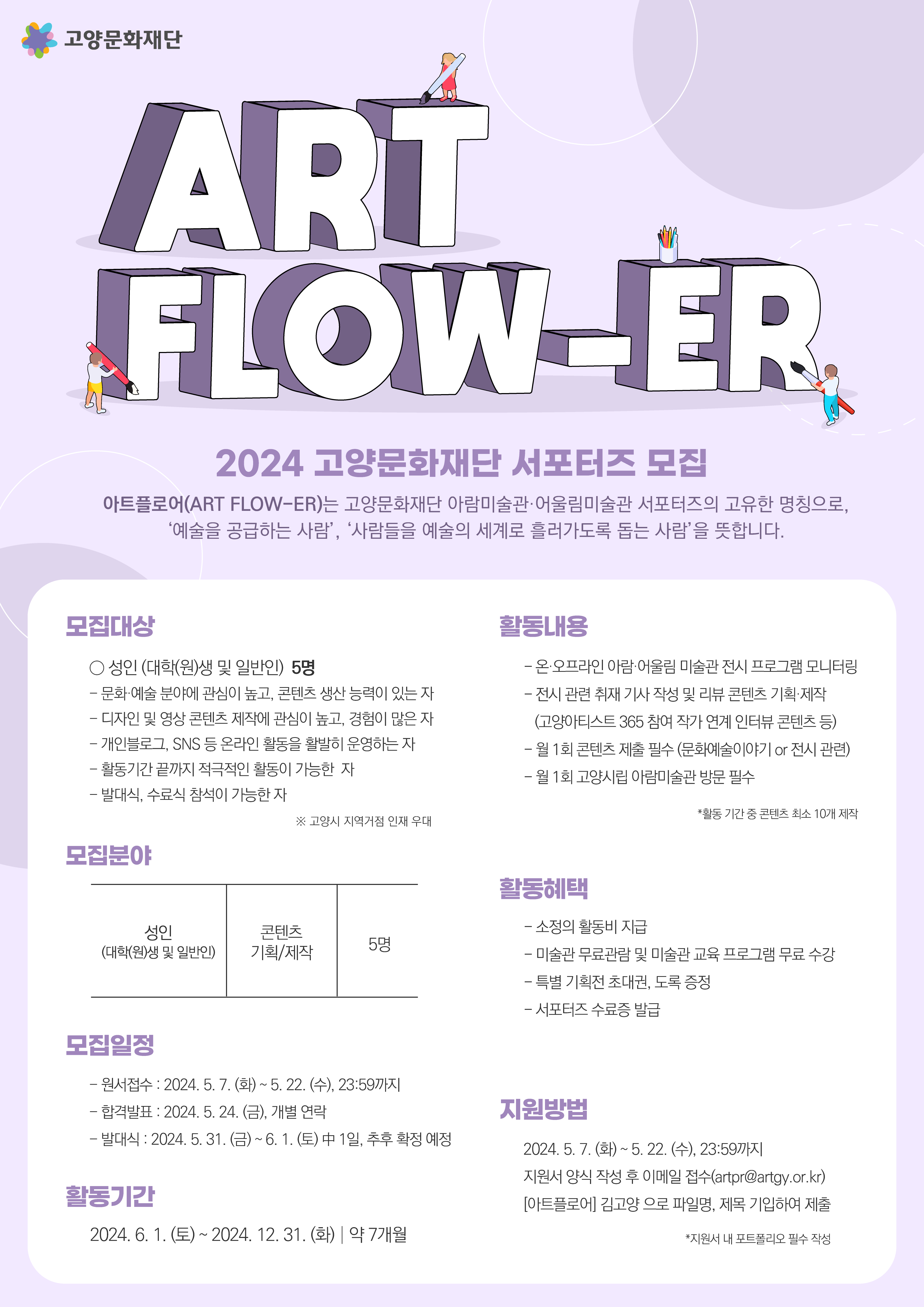 2024 고양문화재단 미술관 서포터즈 <ART FLOW-ER(아트플로워)> 모집