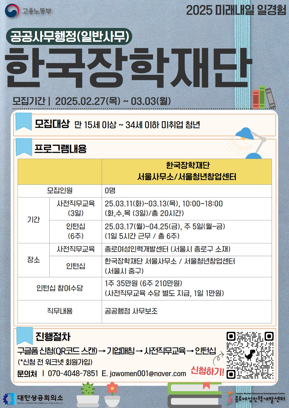 [공공사무행정x한국장학재단] 2025 고용노동부 미래내일 인턴십 참여자 모집