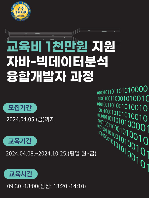 [K-디지털]엘라스틱서치를 활용한 빅데이터-자바(JAVA) 융합개발 인재양성 교육생 모집