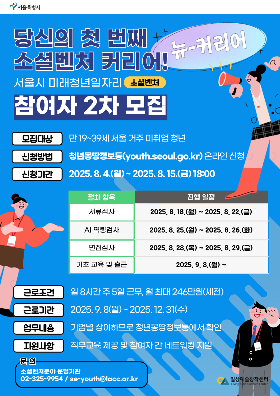 서울시 미래청년일자리 소셜벤처 분야 35개 기업 / 46개 포지션 채용