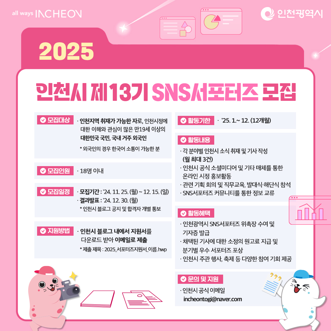 2025년 제13기 인천시 SNS서포터즈 모집