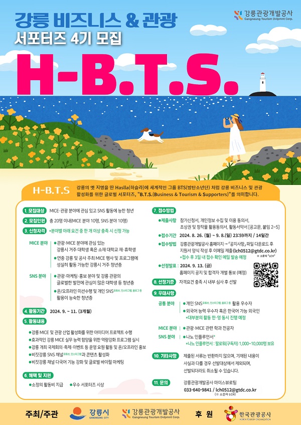 2024년 강릉 비즈니스·관광 서포터즈 'H-B.T.S. 4기' 모집