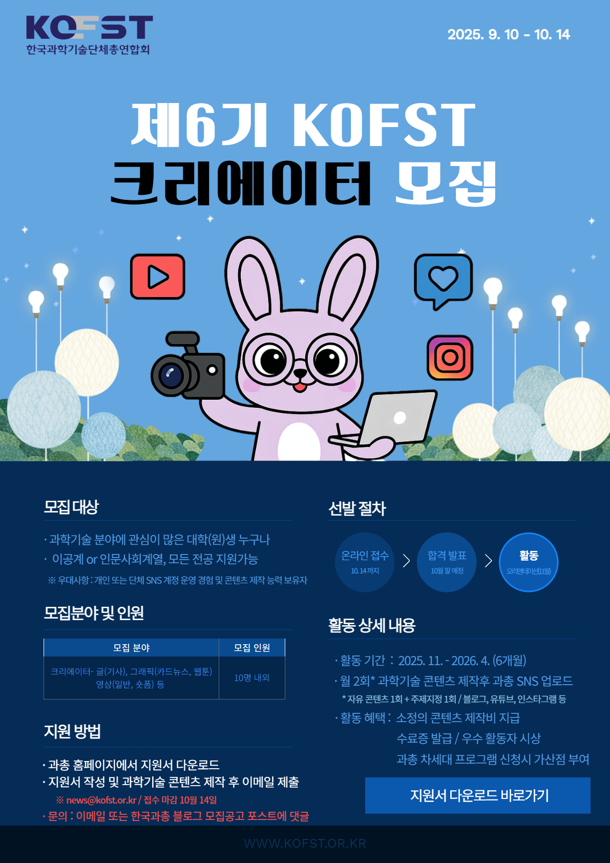 한국과학기술단체총연합회 제6기 KOFST 크리에이터 모집