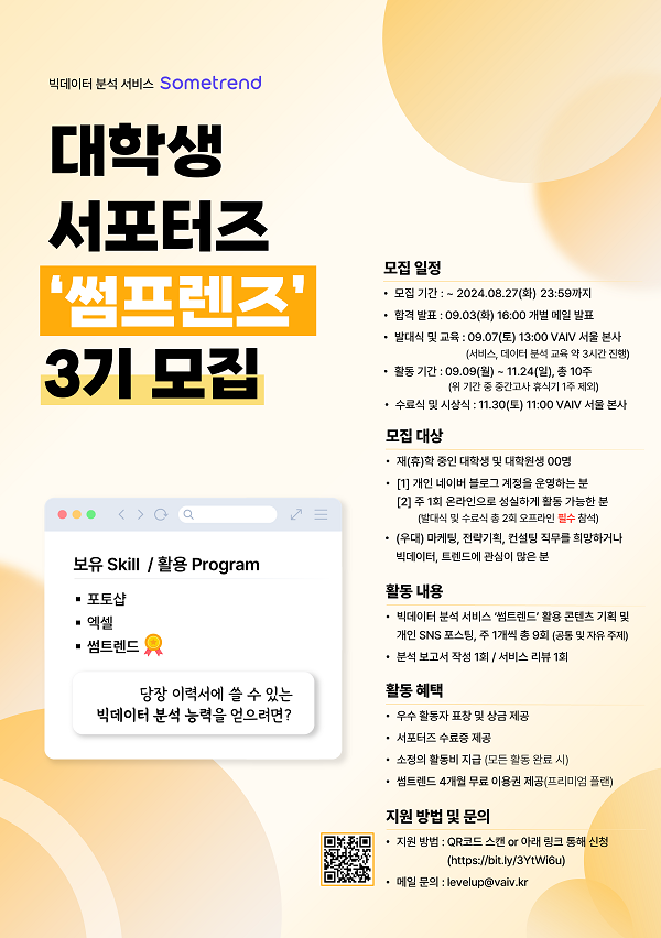 빅데이터 분석 서비스 썸트렌드, 대학생 서포터즈 '썸프렌즈' 3기 모집