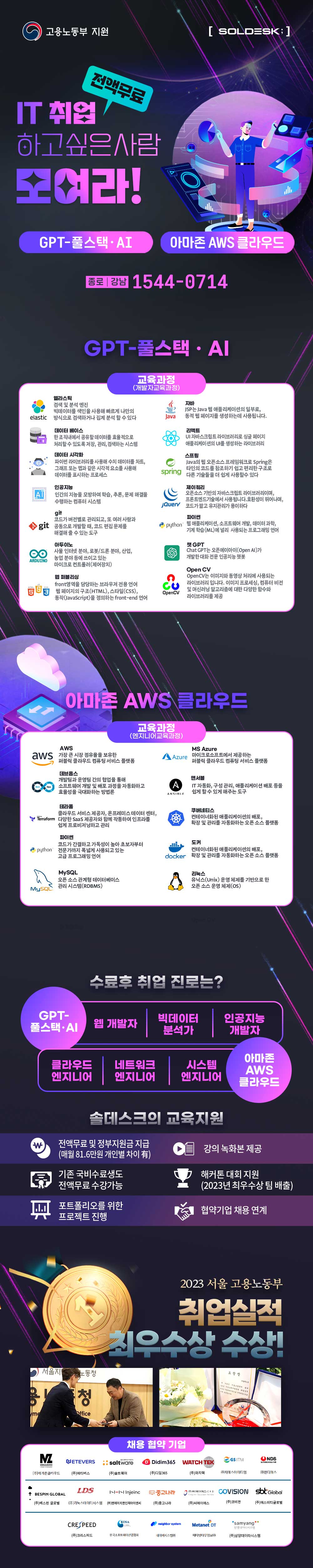 IT취업예정자 무료교육 'GPT-풀스택·AI, 아마존 AWS 클라우드 과정' 모집