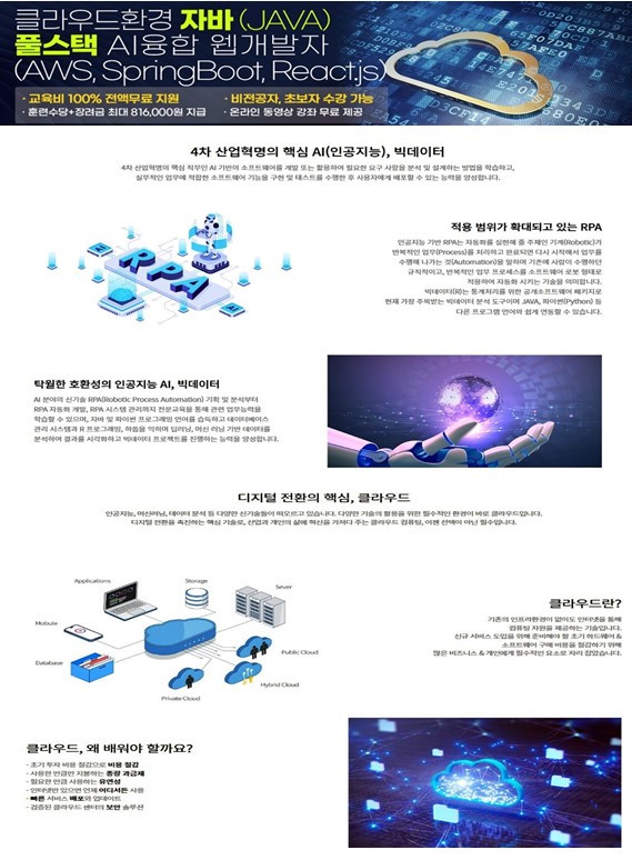 클라우드환경 자바(JAVA) 풀스택 AI융합 웹개발자 과정 모집