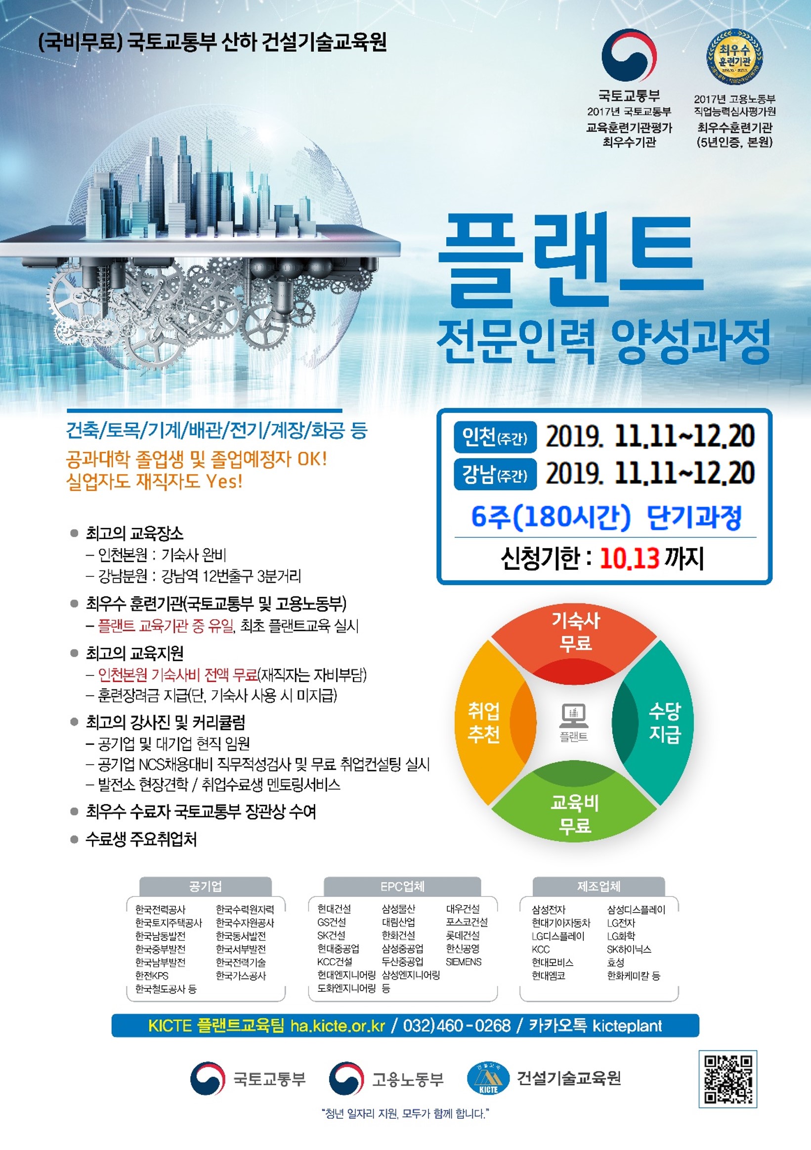 2019년 「가을단기 6주완성」 플랜트 교육생 모집