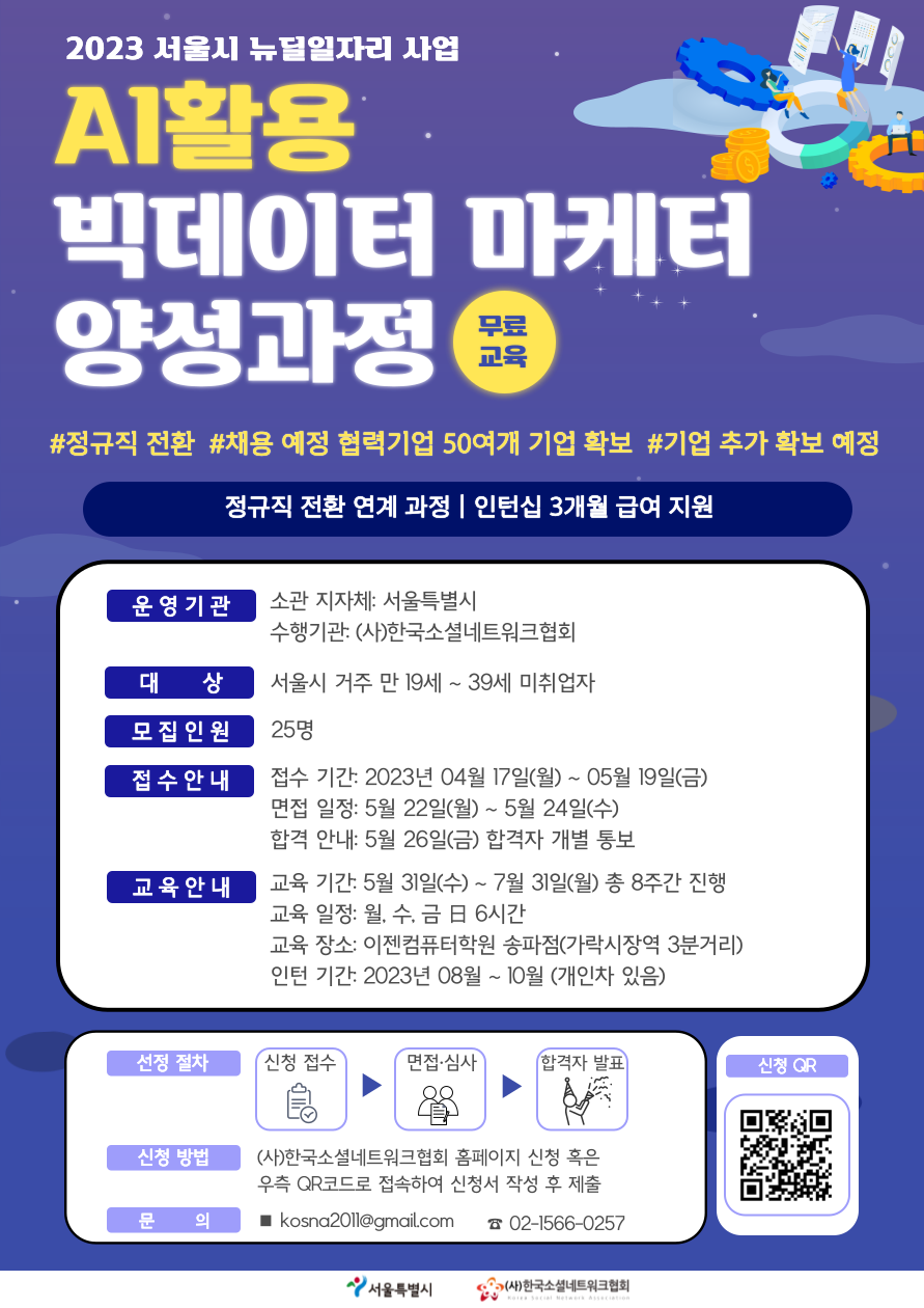 2023 서울시 뉴딜일자리 사업 AI활용 빅데이터마케터 양성과정(무료교육)