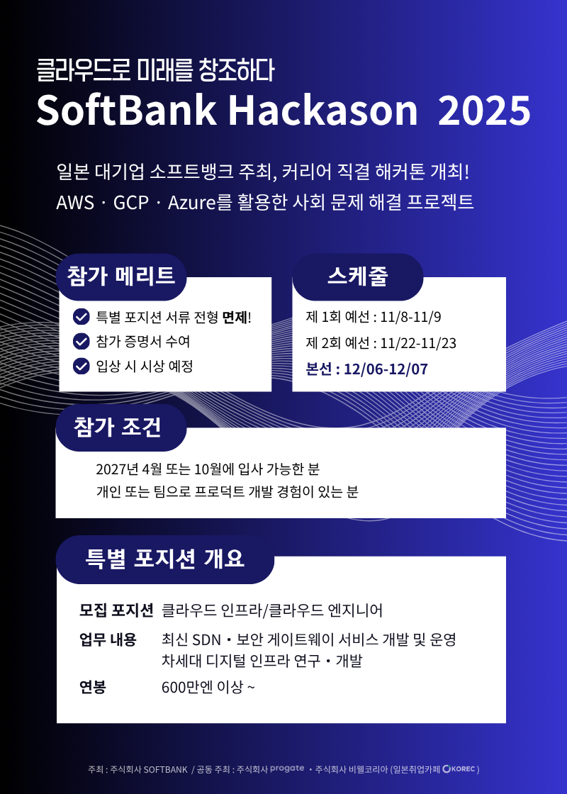 'SoftBank Hackathon 2025 in Korea' 참여자 모집 (채용 연계)