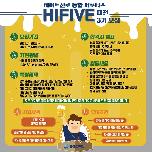 2021 하이트진로 통합 서포터즈 하이파이브 IN 대전 3기 모집