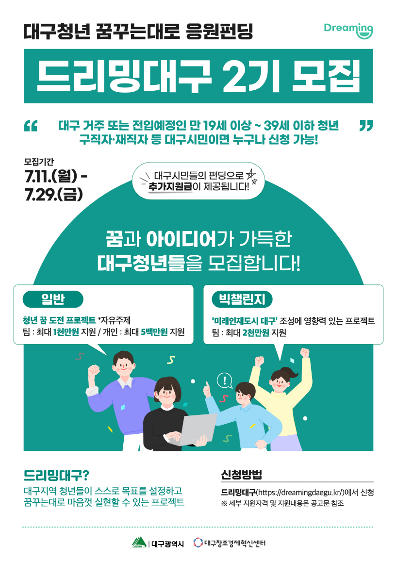 「2022 대구청년 꿈꾸는대로 응원 펀딩」2기 참여자 모집