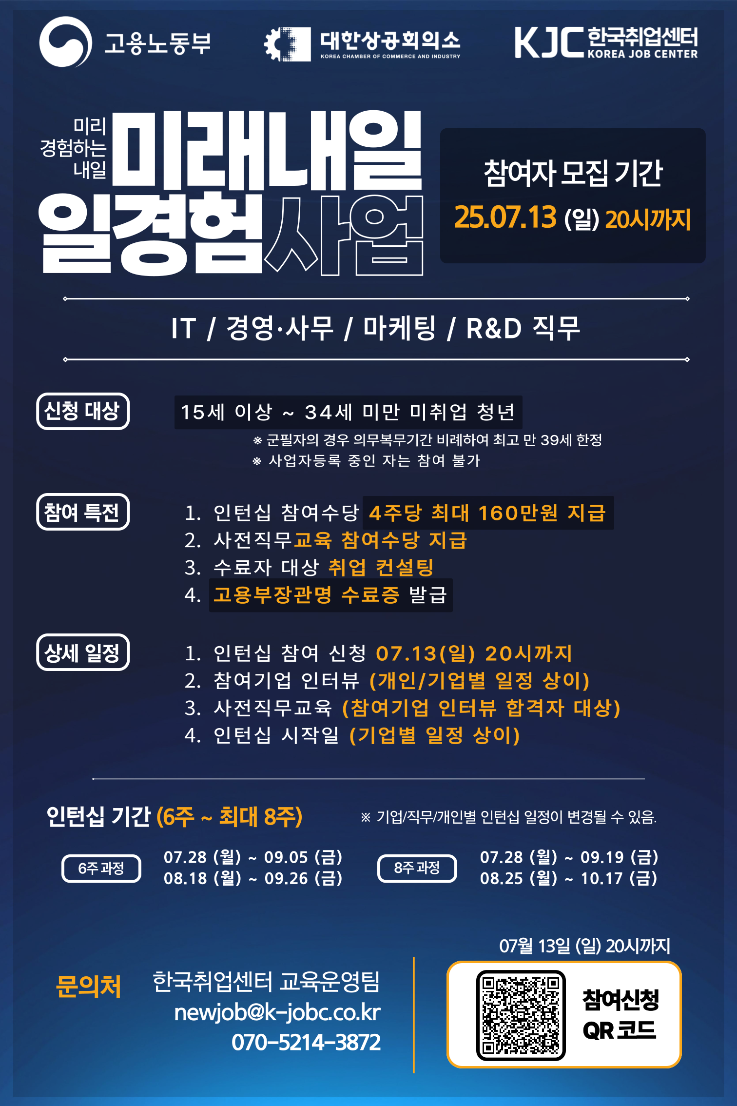 고용노동부X대한상공회의소X한국취업센터 2025 미래내일 일경험 인턴형 프로그램 참여청년 모집