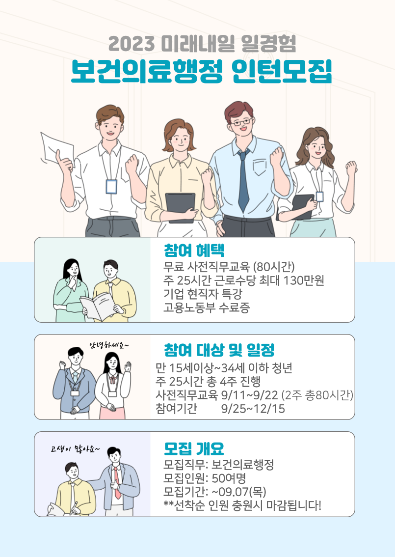 2023 미래내일 일경험 보건의료행정직무 인턴십 참여자 모집