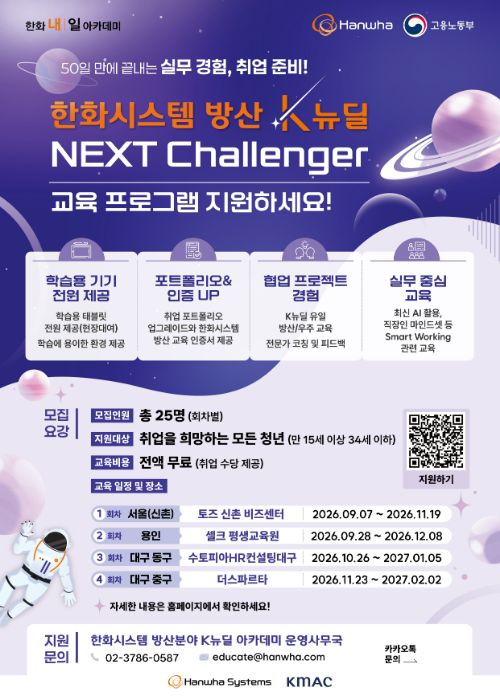 한화시스템 K-뉴딜 아카데미 「Next Challenger」 : 글로벌 방산/우주 전문가 육성과정