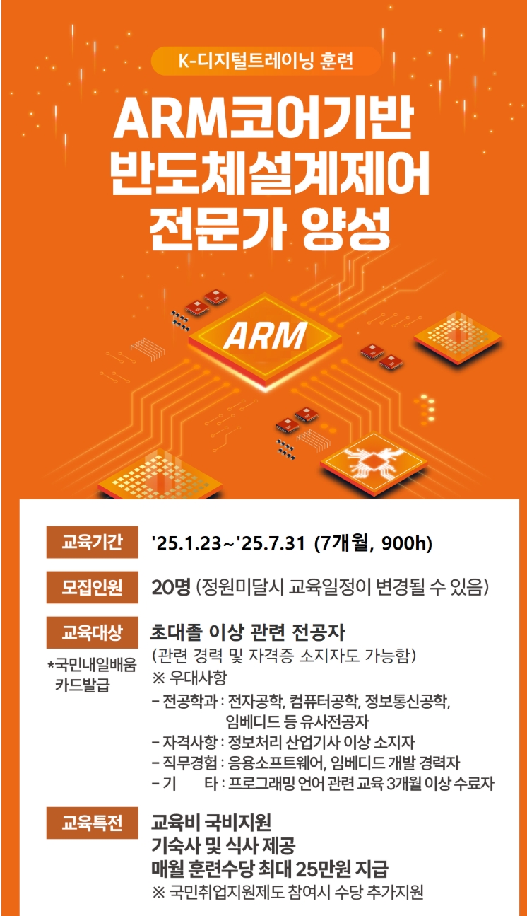 ARM코어기반 반도체설계제어 전문가 양성 교육생 모집