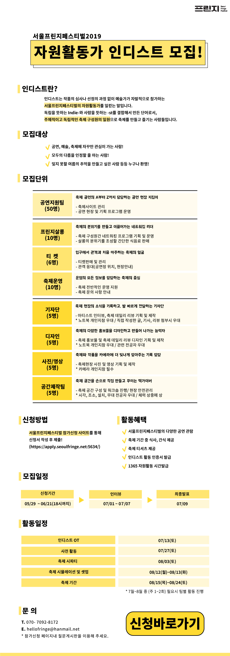 서울프린지페스티벌2019 인디스트 모집!!