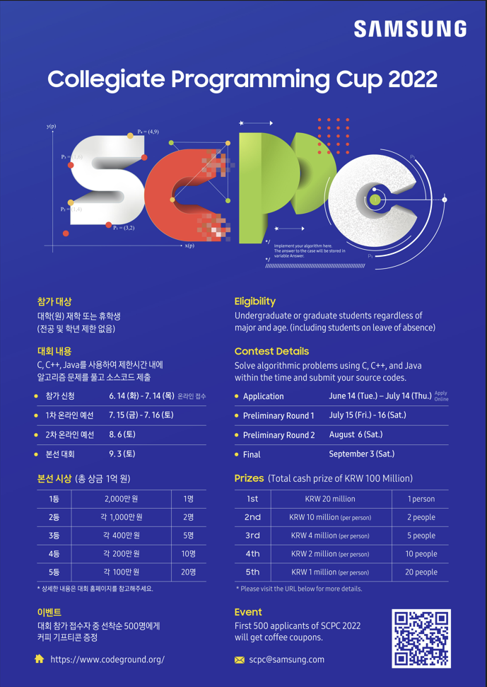제8회 삼성전자 대학생 프로그래밍 경진대회 (SCPC 2022)