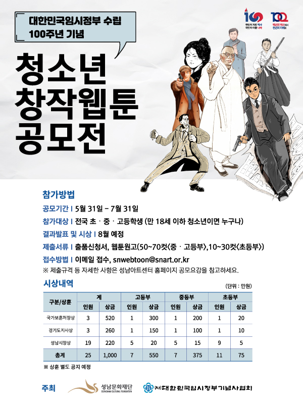 대한민국임시정부 100주년 기념 청소년 창작웹툰 공모전