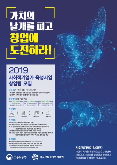 2019년도 사회적기업가 육성사업 창업팀 모집 공고