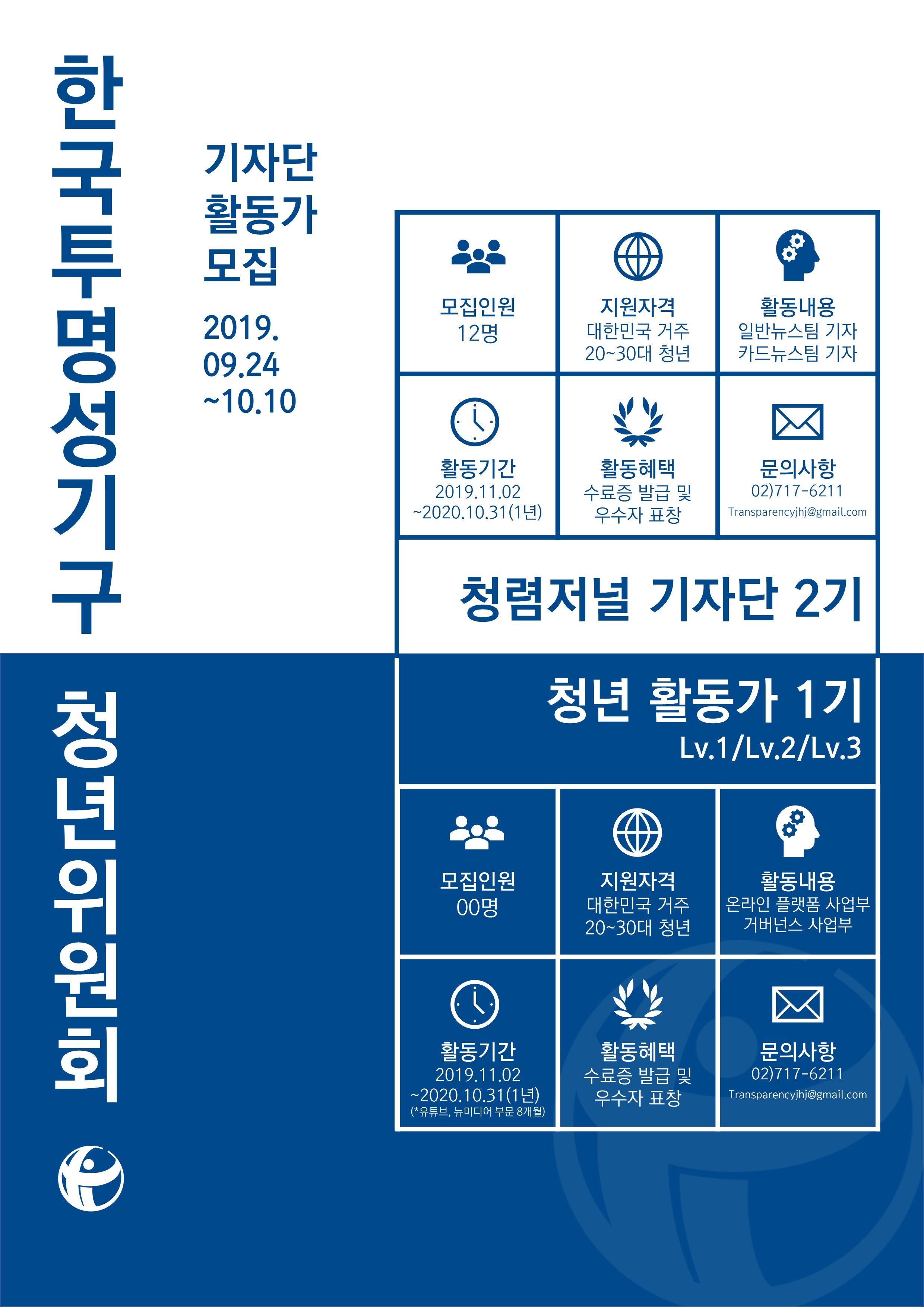 한국투명성기구 청년위원회 기자단(2기)/활동가(1기) 모집합니다