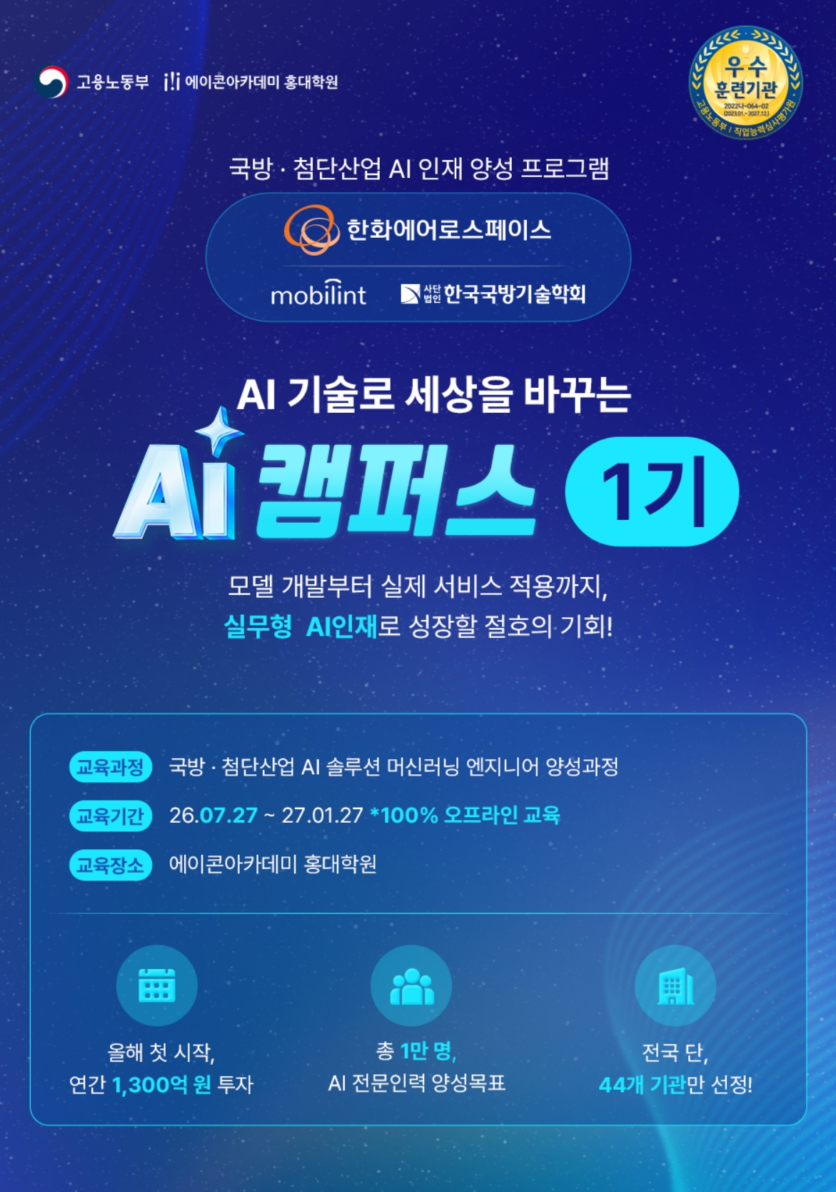 AI캠퍼스 한화에어로스페이스x모빌린트, 국방·첨단산업 AI 솔루션 머신러닝 엔지니어 양성과정 1기 모집