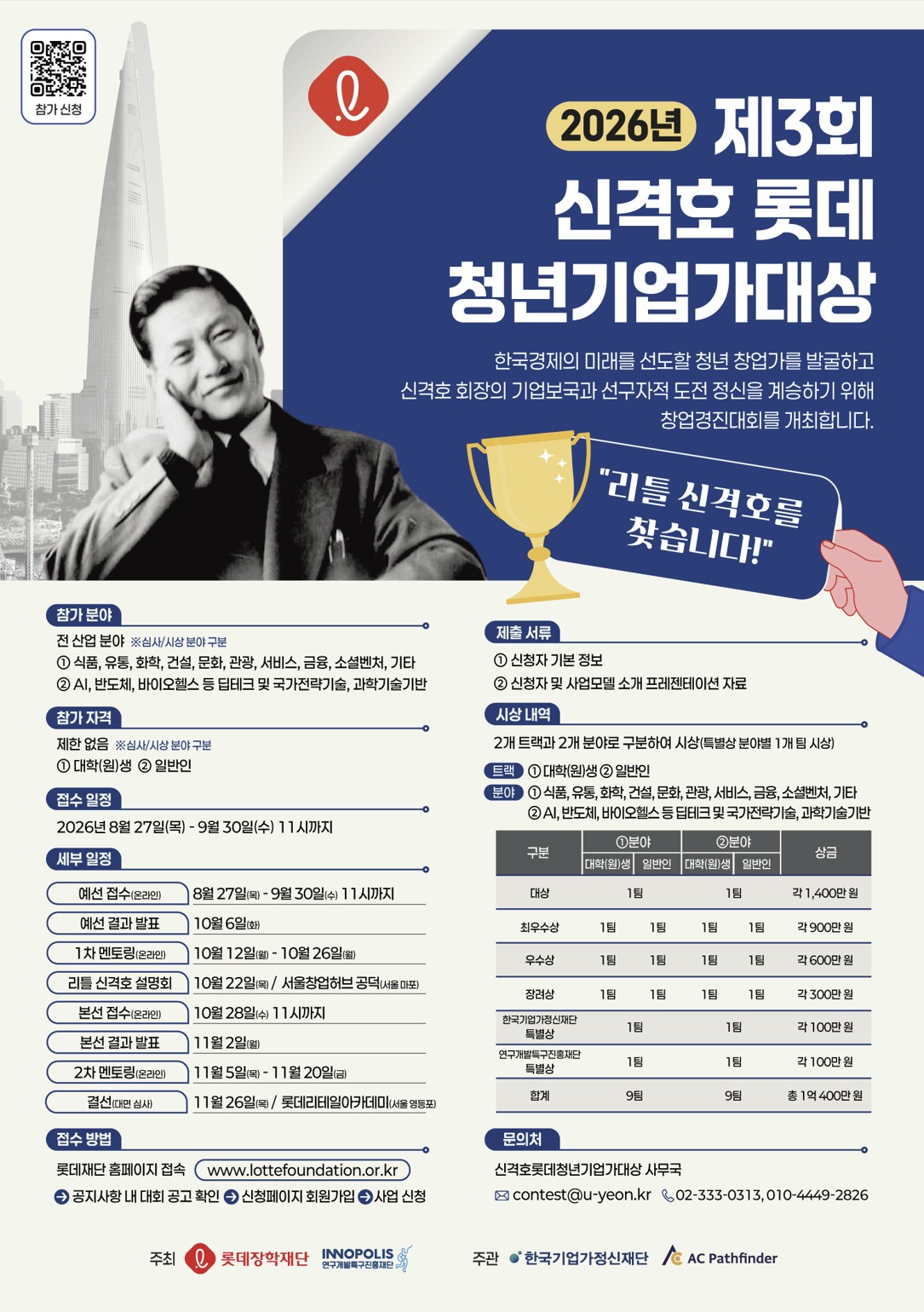 2026년 제3회 신격호 롯데 청년기업가대상 모집