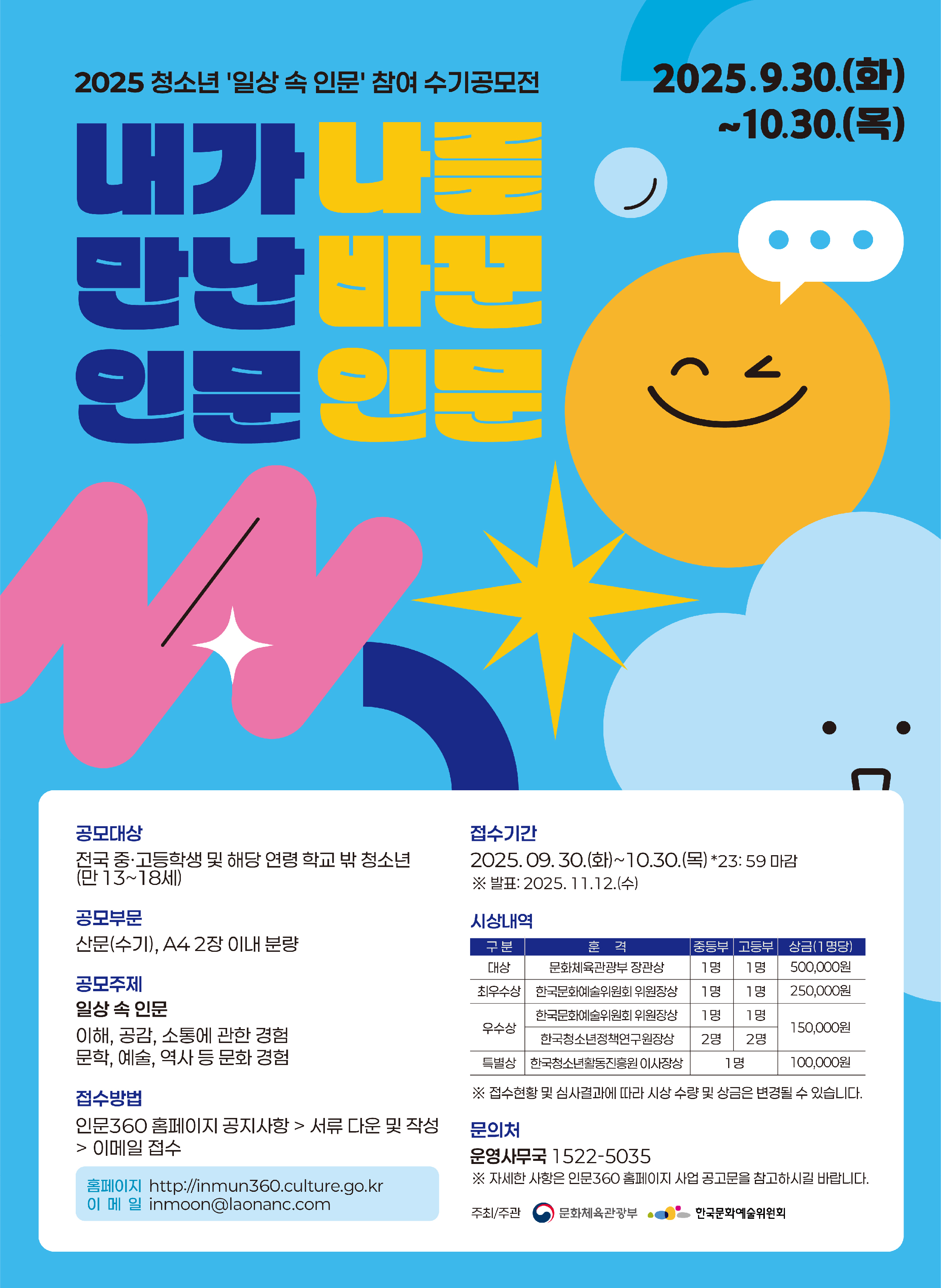 2025 청소년 '일상 속 인문' 참여 수기공모전