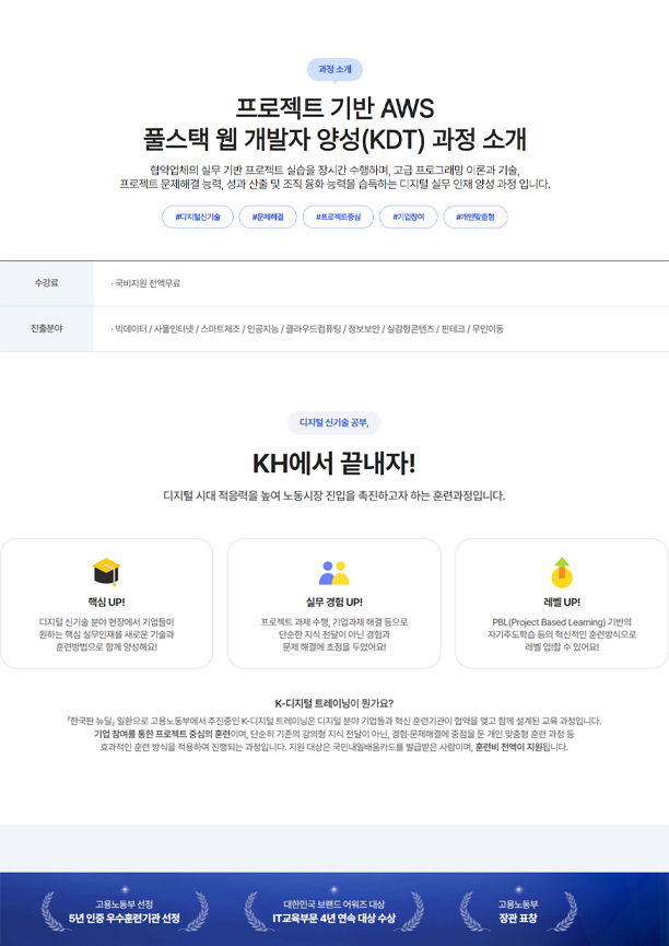 KDT 프로젝트 기반 AWS 풀스택 웹 개발자 양성 4회차 모집