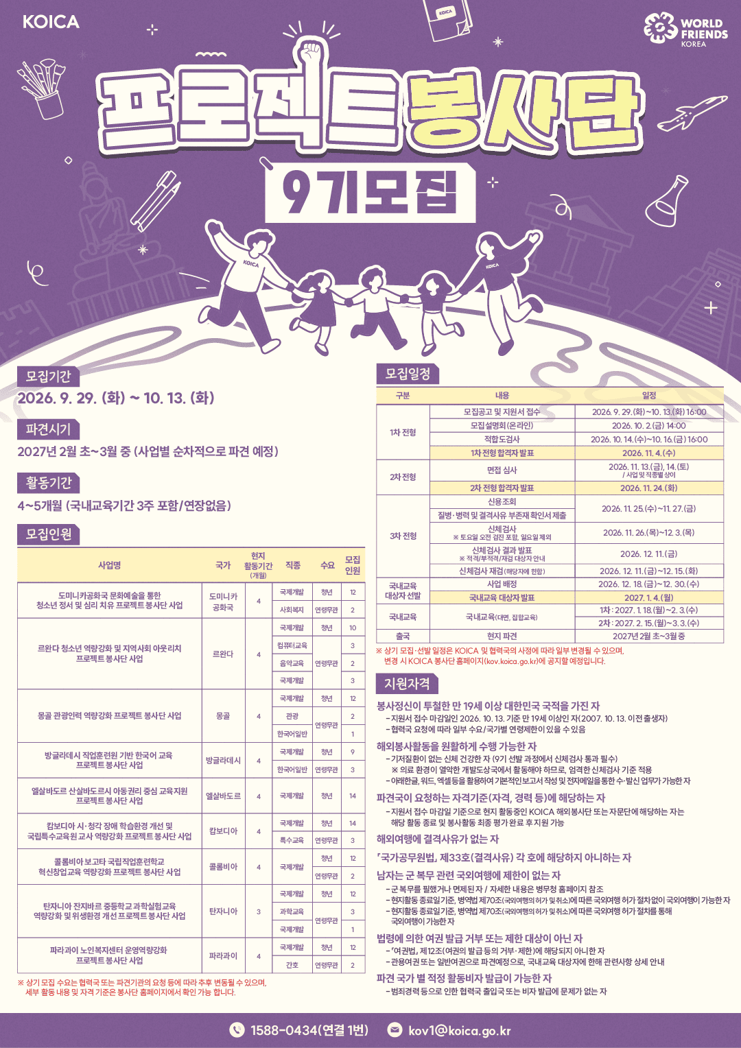 KOICA 프로젝트 봉사단 9기 모집 안내
