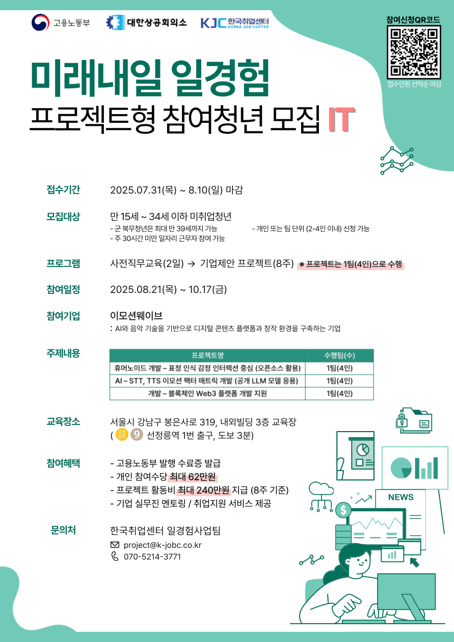 고용노동부X한국취업센터 2025 미래내일 일경험 프로젝트형 프로그램 IT